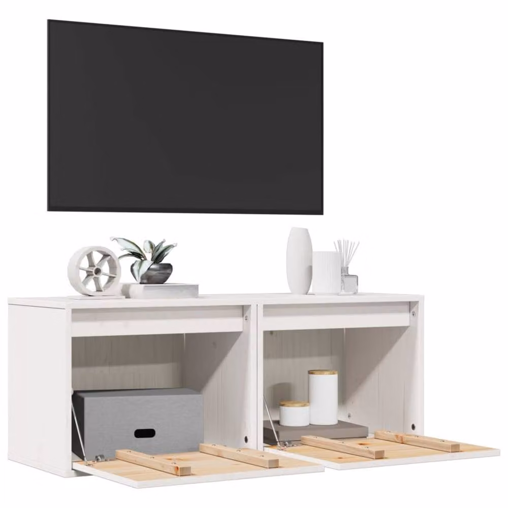Berkfield Home Set of 2 White Solid Pinewood Wall Cabinets, W/D/H: 45 x 30 x 35 cm – 2
