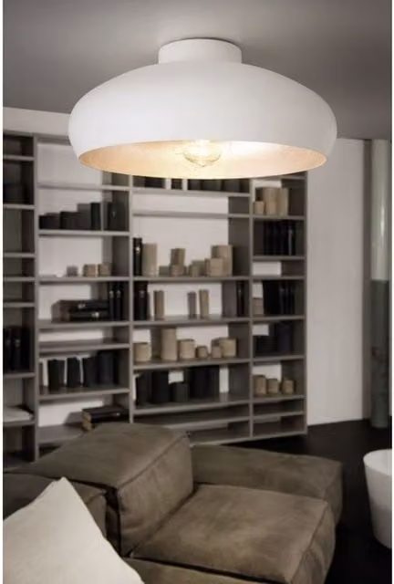 Eglo Mogano Retro Round Metal and Glass Flush Ceiling Light in White, Grey and Silver