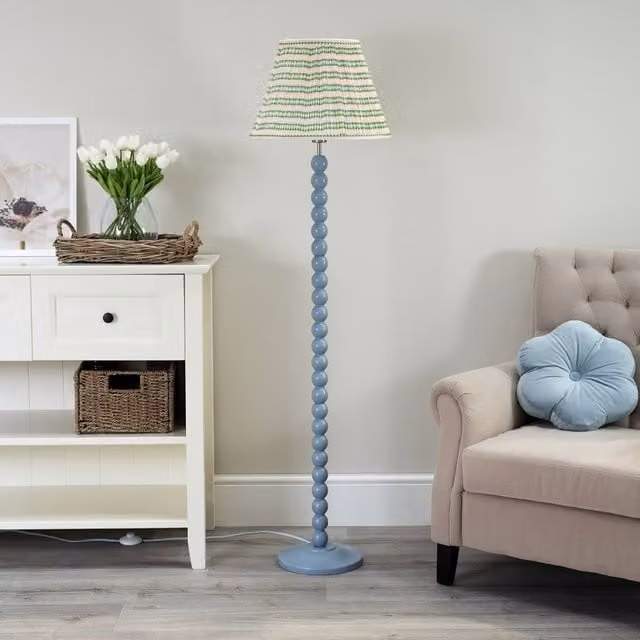 ValueLights Bobbins Floor Lamp with Pink Tapered Pleated Fabric Shade