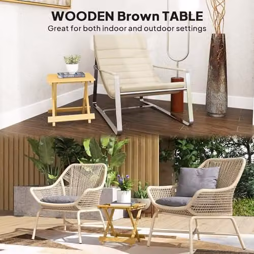Outsunny Natural Wood Folding Garden Side Table in Brown and Beige, W/D/H: 40 x 43 x 40 cm – 3