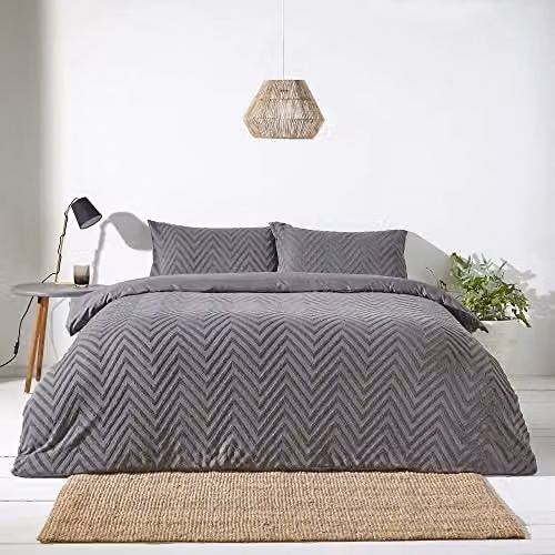 Riva Home Cotton Duvet Cover and Pillowcase Set in Grey Anthracite, W: 180 cm, H: 200 cm