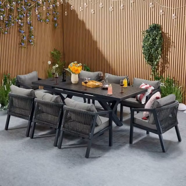FURNITURE ONE 7-Piece Aluminium Patio Dining Set with Extending Table in Matt Dark Grey – 1