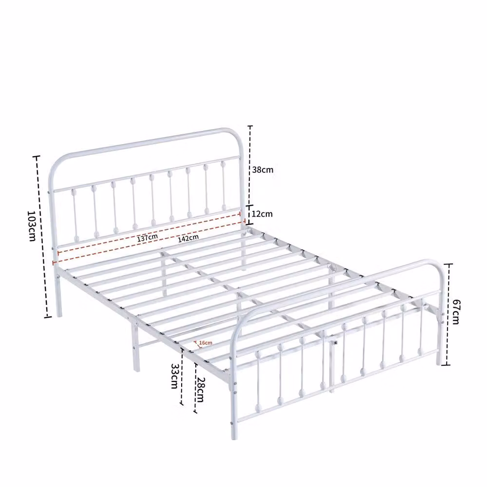SquareBoxx Amelia Double Metal Spindle Design Bed Frame in White, W/D/H: 140 x 200 cm – 2