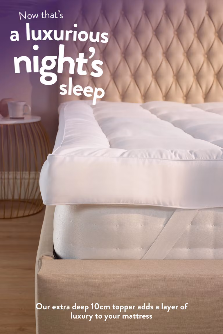 Slumberdown King Size 10cm Hollowfibre Mattress Topper and Waterproof Mattress Protector Set in White