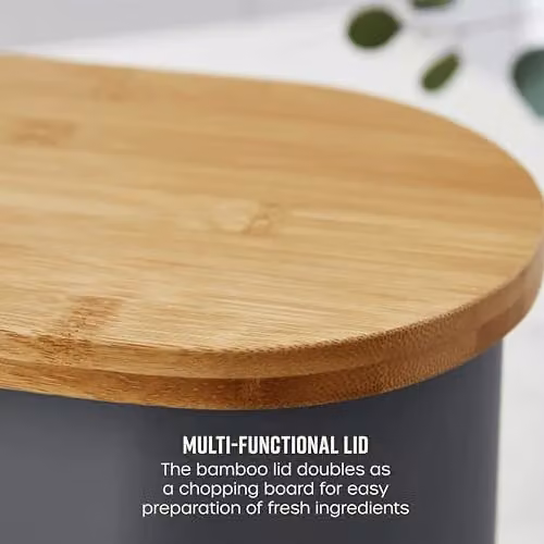 Swan Nordic Scandi Bread Bin with Bamboo Cutting Board Lid, Grey, Metal and Bamboo, W/D/H: 34.5 x 18.5 x 16.5 cm – 3