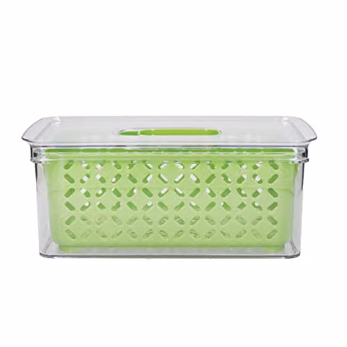 MasterClass Fresh Keeper Stacking Lidded Fridge Storage Box, 1.0 l, Green and Transparent – 1