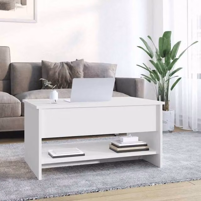 Berkfield Home Modern White Rectangular Coffee Table with Lift Mechanism, W/D/H: 80 x 50 x 40 cm – 1