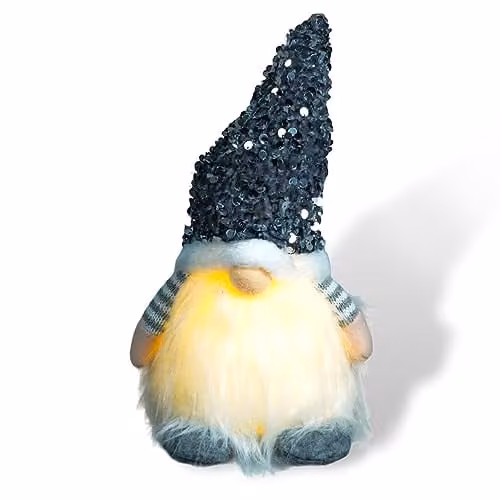 Netagon Battery Operated Light Up Glitter Scandinavian Gonk in Silver and White