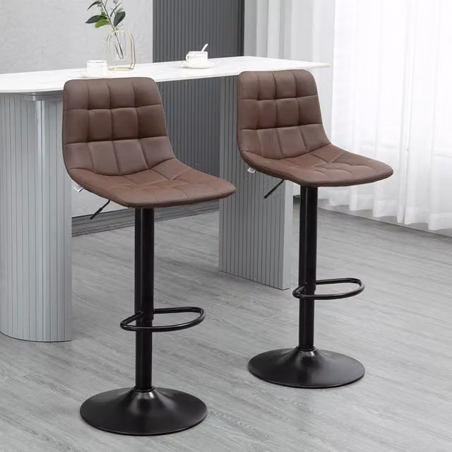 EONLION Set of 2 Brown Synthetic Leather Adjustable Swivel Bar Stools – 1