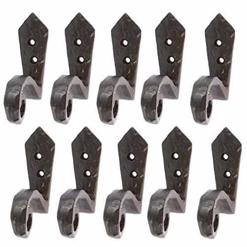 Hammer and Tongs Matt Black Powder-Coated Iron Hammered Scroll Hook, Pack of 10, W: 3.0 cm, H: 9.5 cm – 2