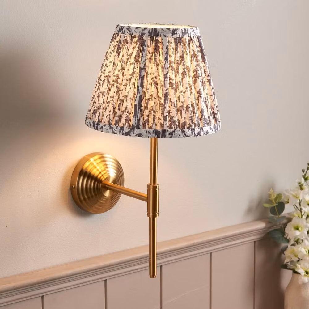 Netlighting Obelisk T Bar Wall Light with Grey Fabric Leaf Shade and Gold Brass Finish, Diameter: 20 cm, B22 – 2
