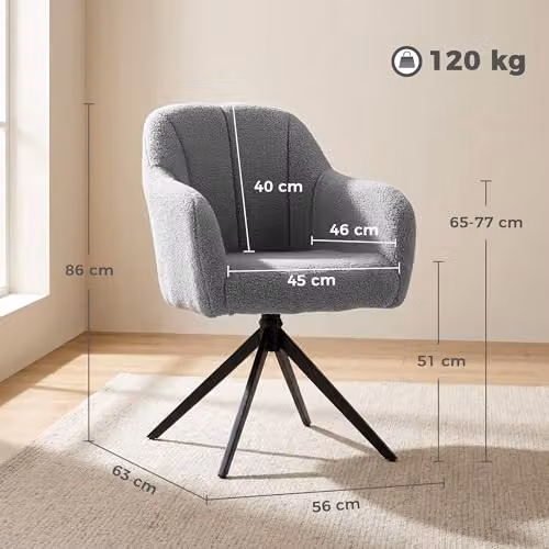 HOMCOM 360 Degree Swivel Accent Chair in Grey Teddy Fleece Fabric – 3