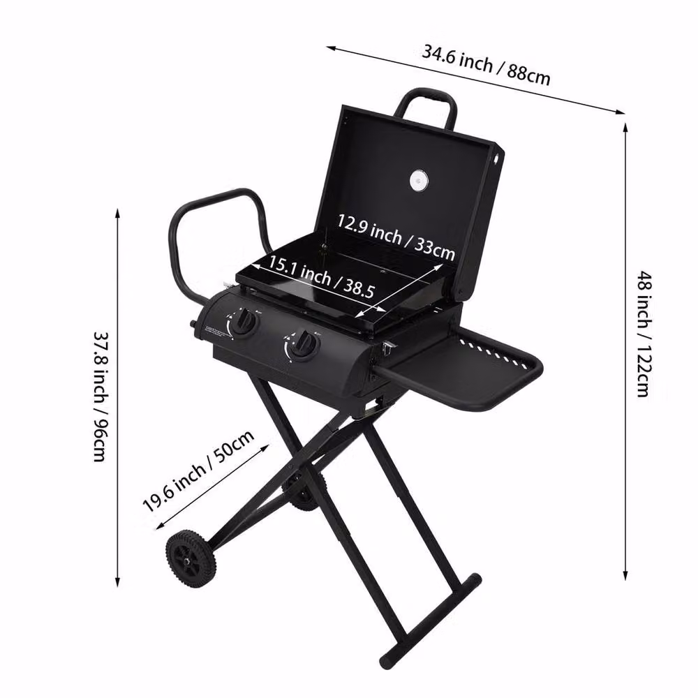 FLAVORA Foldable Freestanding Gas BBQ Grill Trolley with 2 Burners, Black, W: 100 cm, D: 60 cm, H: 122 cm – 2