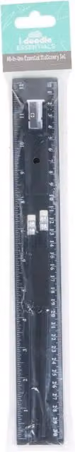 I-Doodle Essentials Black Plastic Ruler Sharpener and Pencil Set