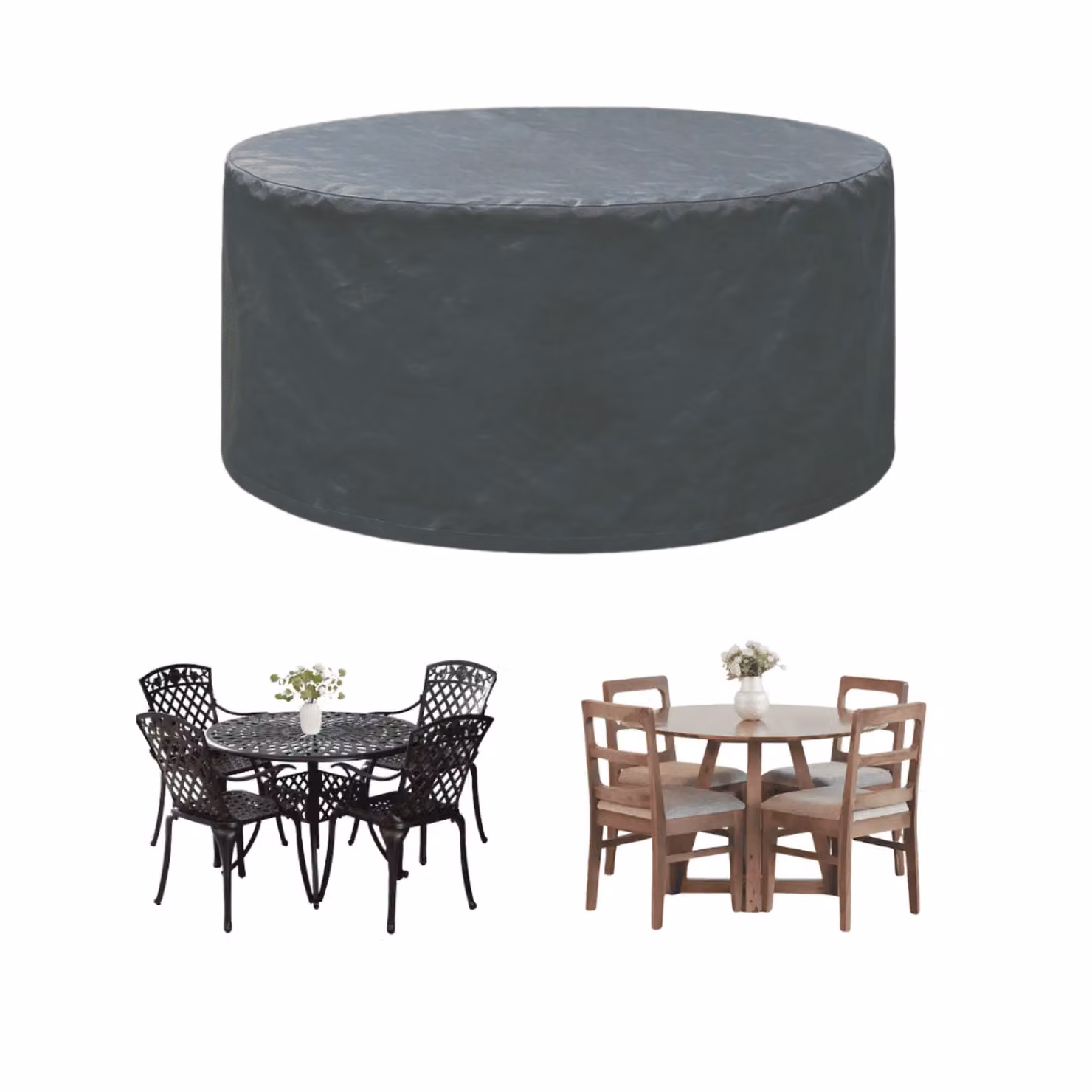 Home Source Duracover Round Patio Cover in Grey, Waterproof and UV Resistant, W: 140 cm, H: 94 cm – 2