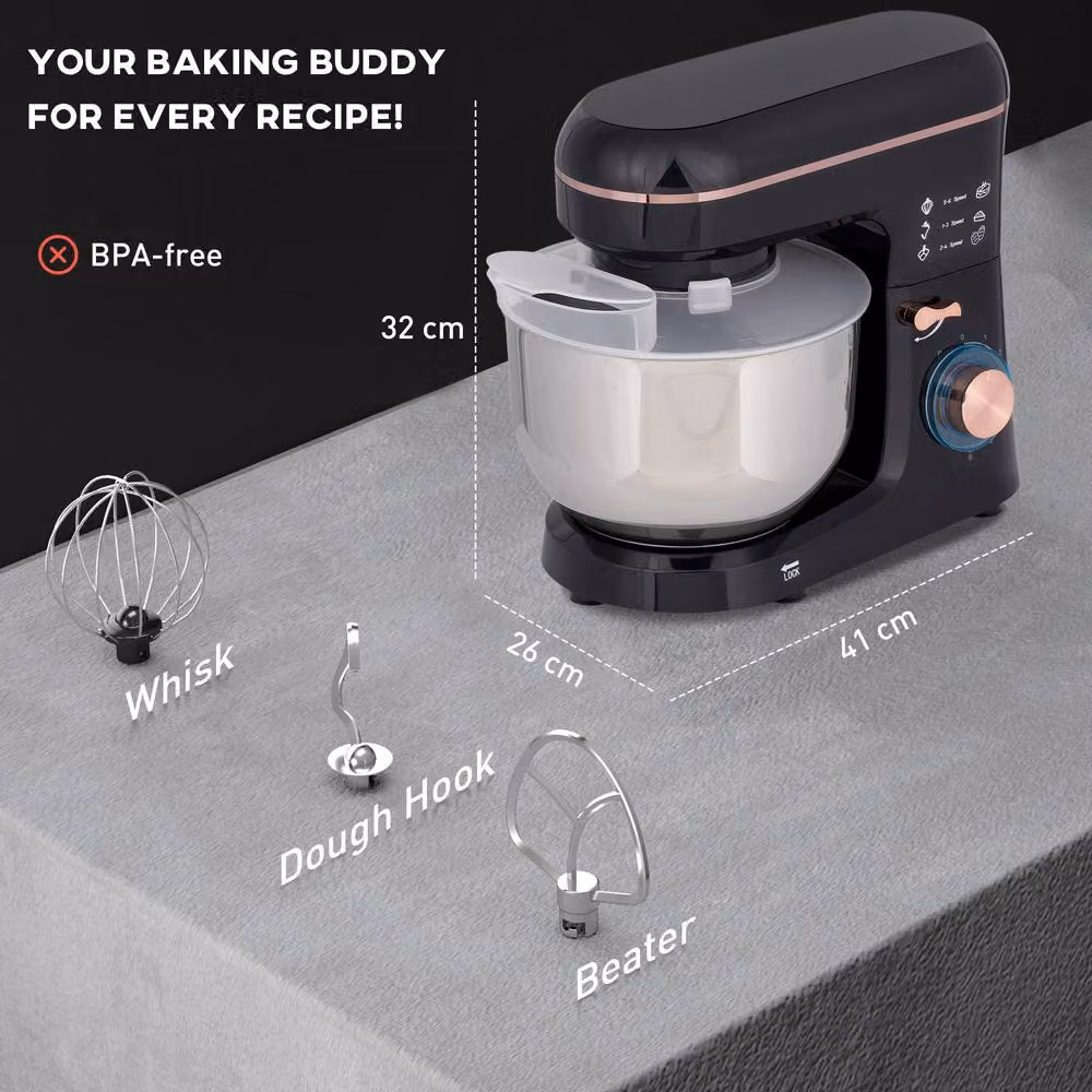 STILVORA 5L Stand Mixer in Black with 6 Speeds, Pulse Function and Overheat Protection – 4