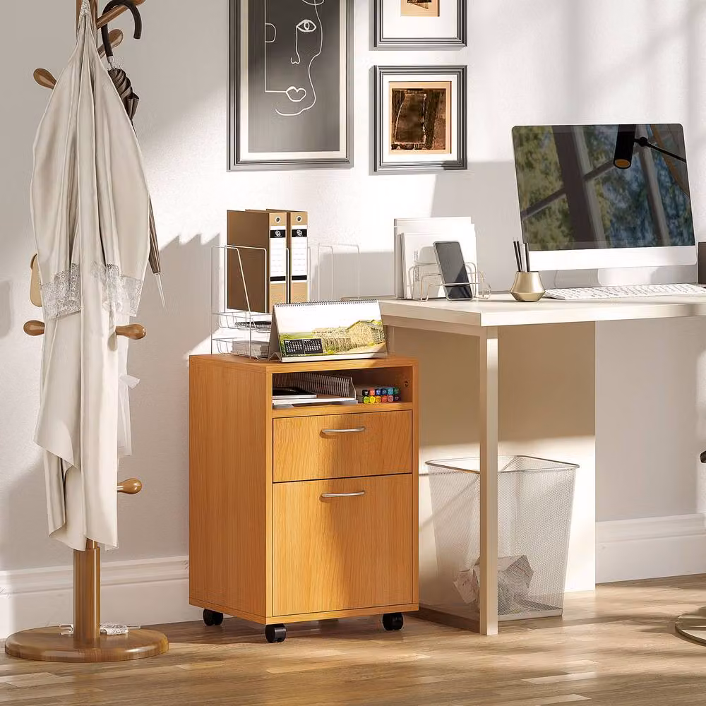 STILVORA Modern Filing Cabinet with Drawer and Shelf in Brown and Beige – 2