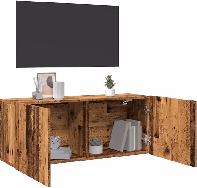 Berkfield Home Wall-mounted Rustic Old Wood TV Cabinet in Brown W/D/H: 100 x 30 x 41 cm