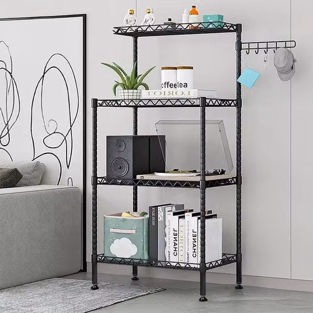 EONLION 4 Tier Metal Storage Rack Shelving Unit in Black, W: 100 cm, H: 122 cm – 1
