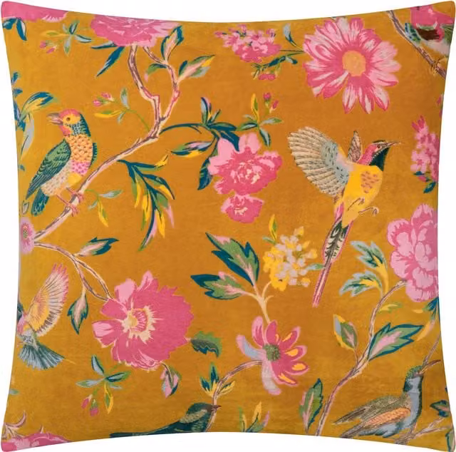 Make It A Home Aviary Floral Cotton Velvet Cushion in Burnt Orange with Feather Filling