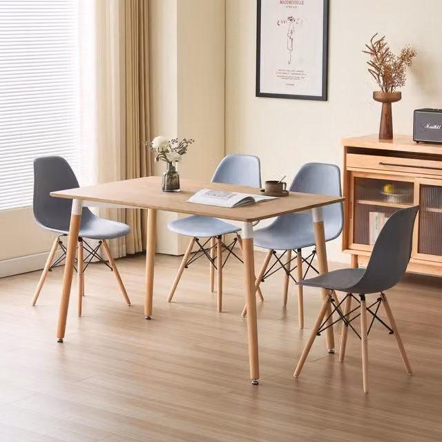 Comfy Living 5 Piece Modern Oak Wood Dining Set with Rectangular Table and 4 Chairs in Grey