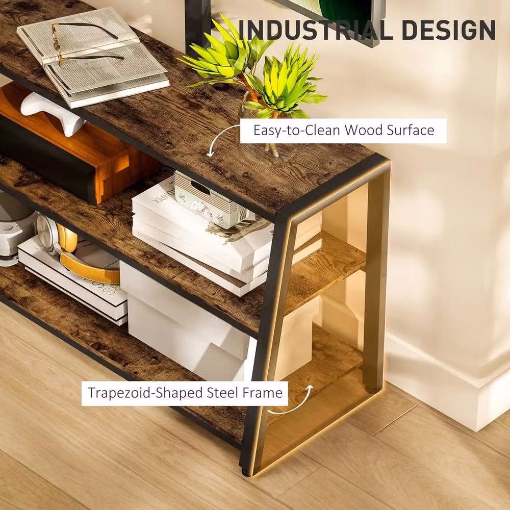 KORVIXA Industrial TV Stand with Swivel Bracket and Open Shelves in Brown – 4