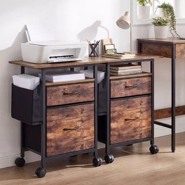 FORGEVIO Rolling Printer Stand with Extended Tabletop and Side Bag in Brown