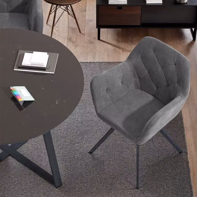 Tectake Lucia Anthracite Grey Velvet Swivel Armchair with Geometric Design