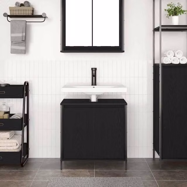Berkfield Home Modern Black Matt Bathroom Basin Cabinet W/D/H: 60 x 34.5 x 60 cm – 1