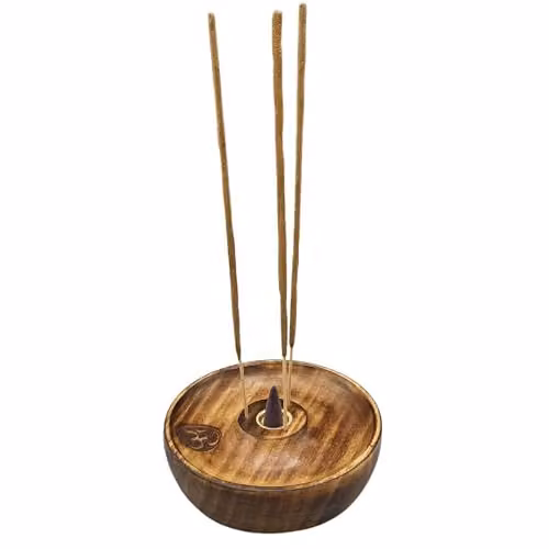 KDMD Ancient Wisdom Om Round Incense Stick and Cone Burner Disc in Brown – 2