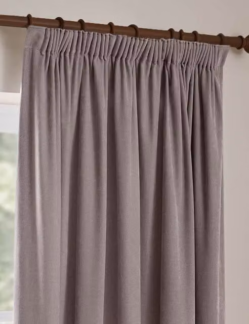 YARD Chenille Velvet Pencil Pleat Opaque Curtains, Purple, H: 183 cm x W: 168 cm
