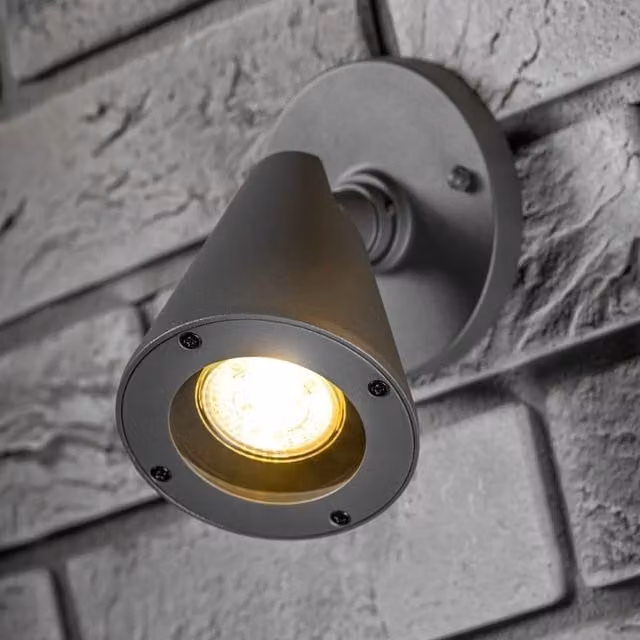 CGC Lighting Molly Modern Cone Outdoor Wall Light in Grey with Transparent Glass – 1