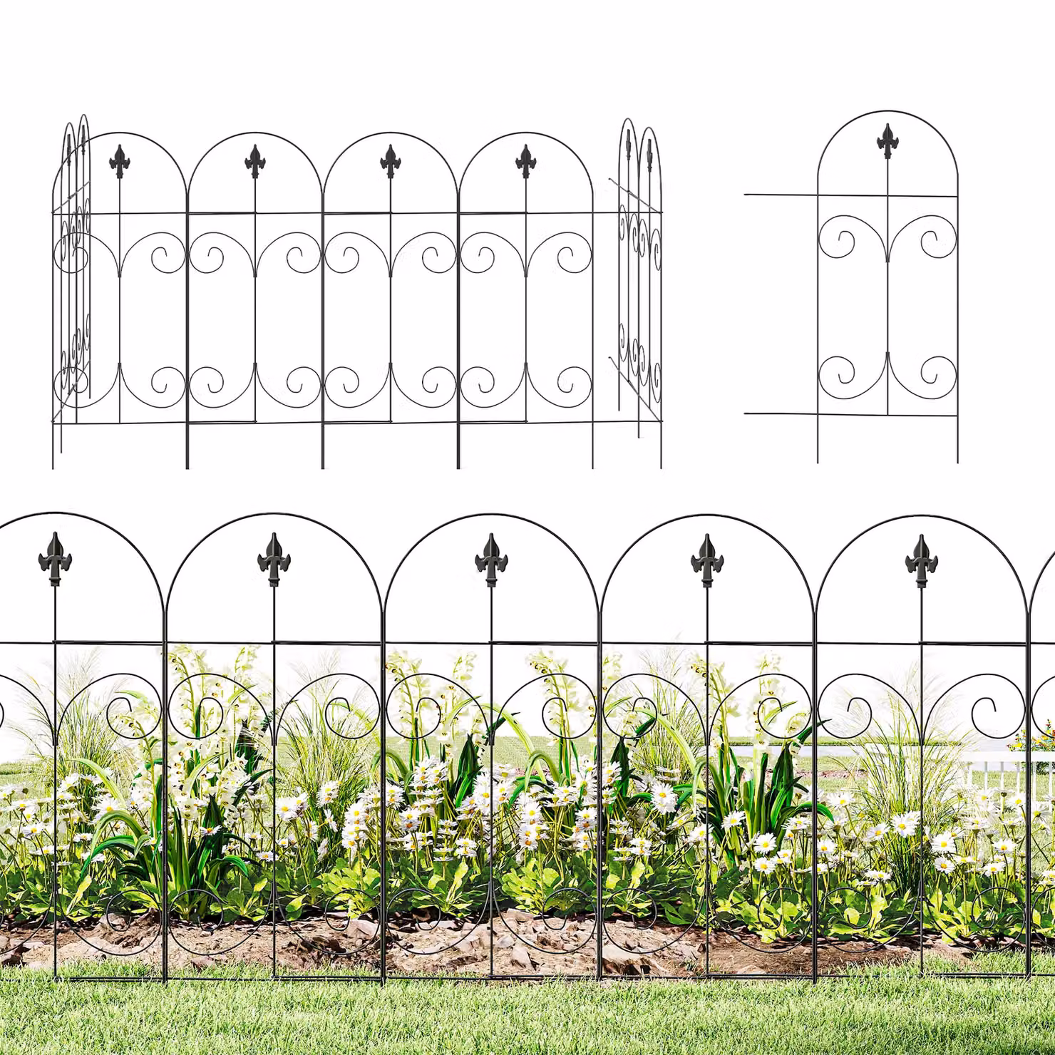 Outsunny 8-Piece Black Metal Palisade Garden Fencing Panels – 3