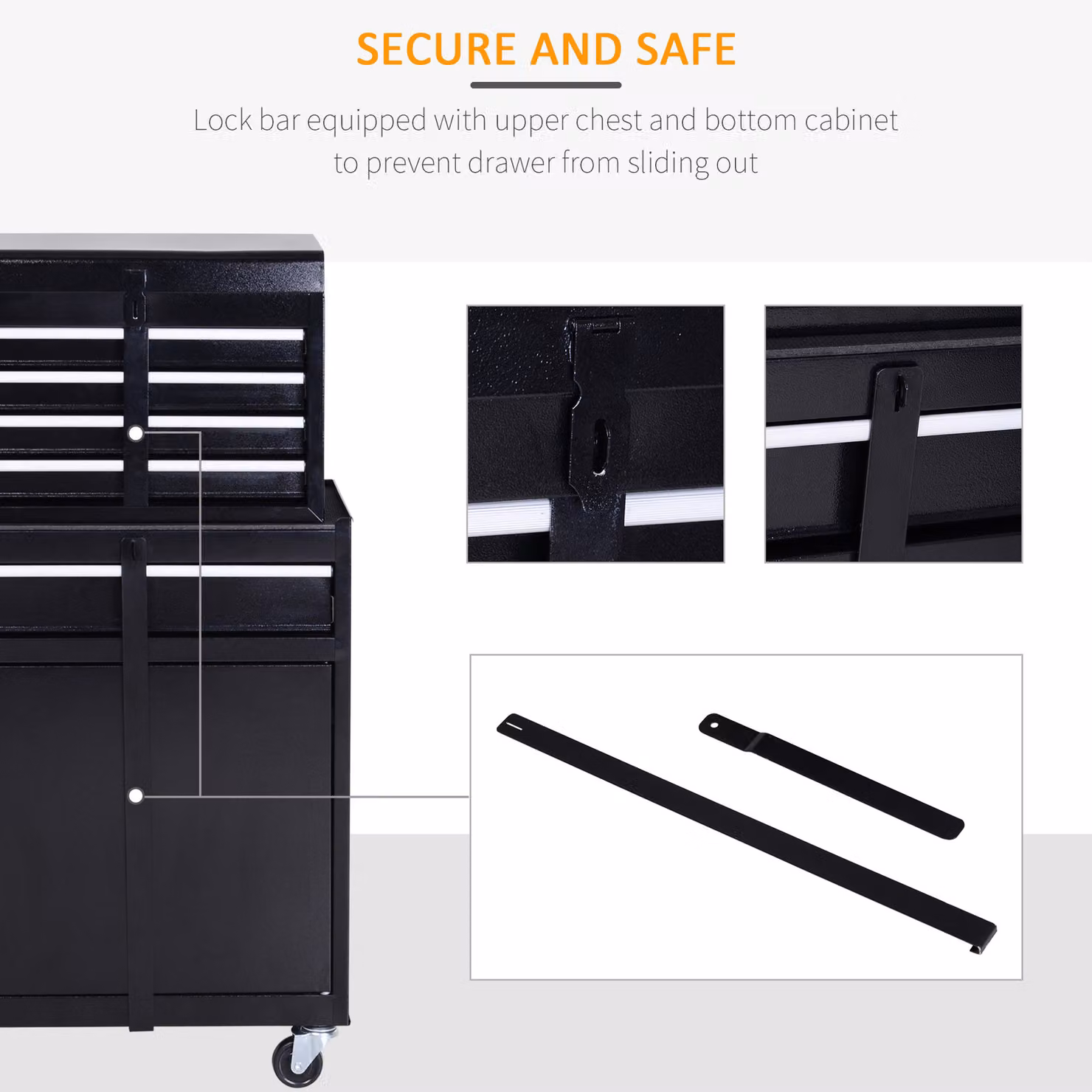DURHAND Metal Tool Chest with 5 Drawers, Pegboard and Wheels, Black – 6