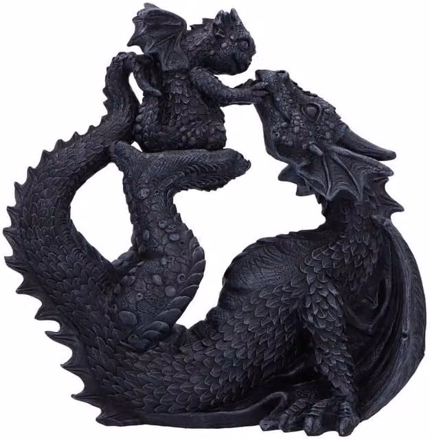 Nemesis Now Black Drakaina and Dragonling Figurine, Height: 22 cm