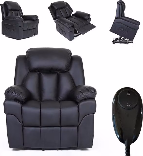Furniture One Black Synthetic Leather Electric Riser Recliner Chair for Seniors