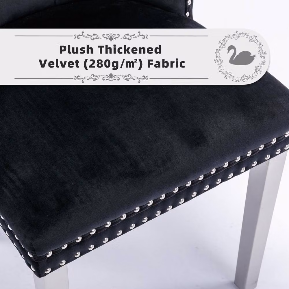 HomeTouch Winchester Set of 6 Black Velvet Upholstered Kitchen Dining Chairs with Silver Chrome Legs – 7