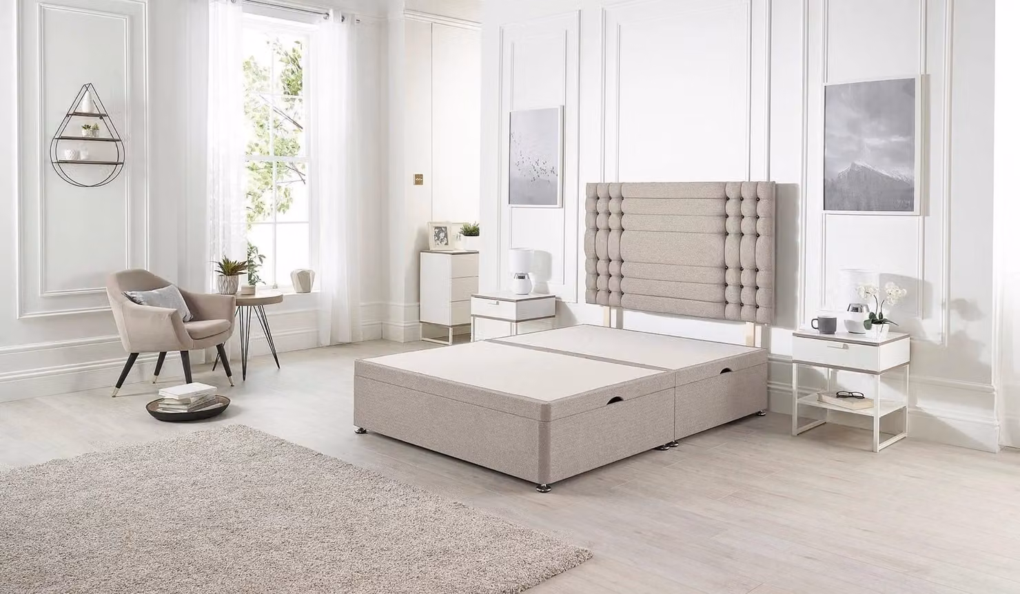 Somnior Flexby Single Ottoman Bed with Headboard in Navy Blue Plush Fabric