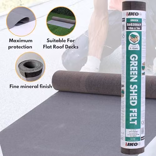 Novecrafto Heavy-Duty Standard Grade Shed Roofing Felt, Green, 10m x 1m