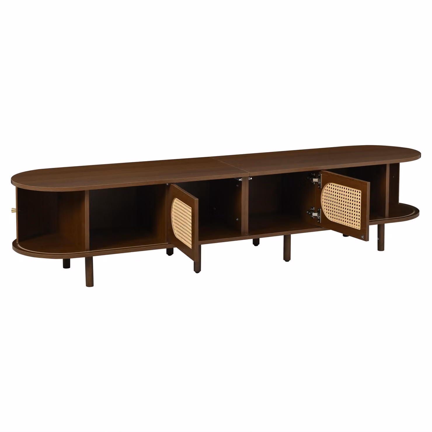 Aosom UK Stylish Oval TV Cabinet with Rattan-Style Fronts in Walnut, W: 180 cm, D: 40 cm, H: 40 cm – 2