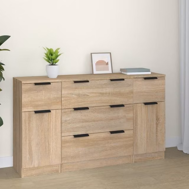 Berkfield Home 3 Piece Sonoma Oak Sideboard Set in Brown