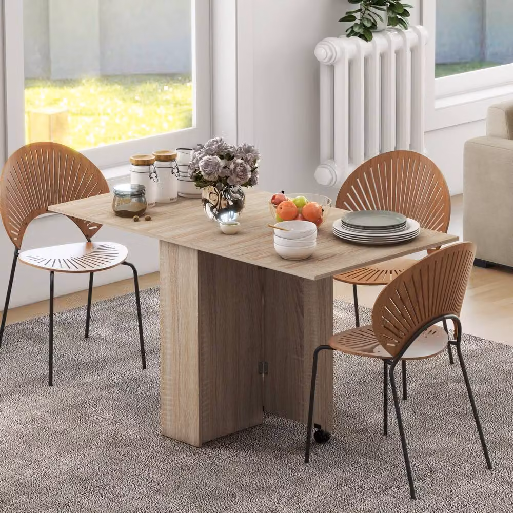 Wyld Haus Vasufa Natural Wood Effect Drop Leaf Dining Table in Brown, W/D/H: 117 x 75 x 75 cm – 3