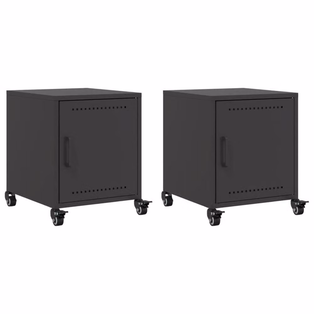 Berkfield Home Set of 2 Black Metal Bedside Cabinets W/D/H: 36 x 39 x 43.5 cm – 2