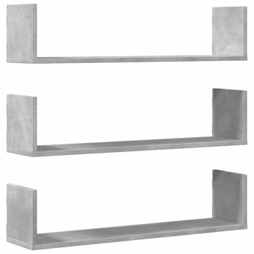 vidaXL Set of 3 Modern Wall Mounted Shelves in Concrete Grey, W/D/H: 80 x 18 x 18 cm
