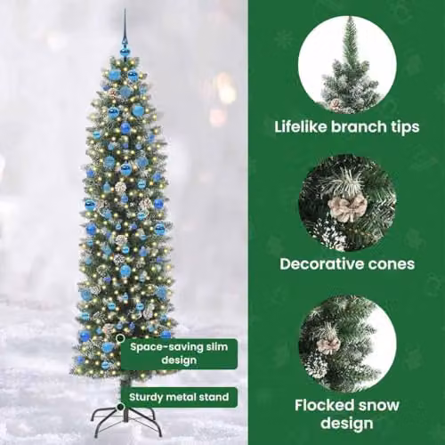 vidaXL Artificial Slim Cone Christmas Tree in Green and White, Height: 210 cm – 4