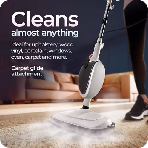 Avalla T-5 2-in-1 Steam Mop and Portable Handheld Steam Cleaner in White with 7 Accessories for Chemical-Free Cleaning of Floors, Grout, Carpets and Upholstery – 5
