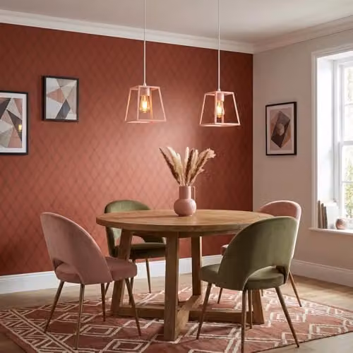 Happy Homewares Industrial Lantern Pendant Lamp Shade in Pink Metal, W/D/H: 25 x 21 x 11 cm – 2