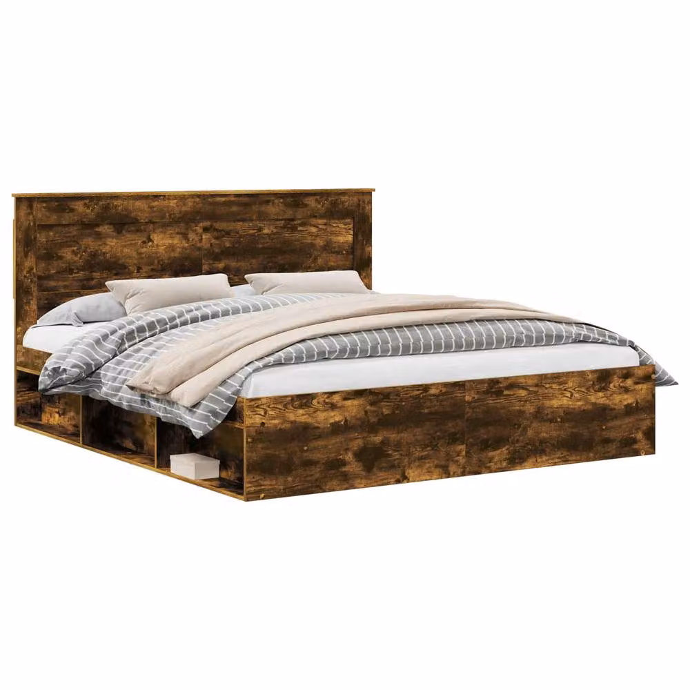 Berkfield Home Smoked Oak Bed Frame in Brown, Solid Pine and Engineered Wood, 200 x 200 cm – 2