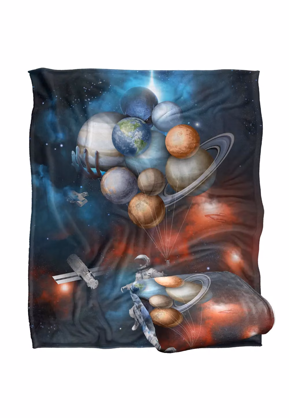 Reinders Astronaut Solar System Balloons Super Soft Fleece Throw Blanket, White and Multicolour, W/D/H: 152 x 127 cm – 2