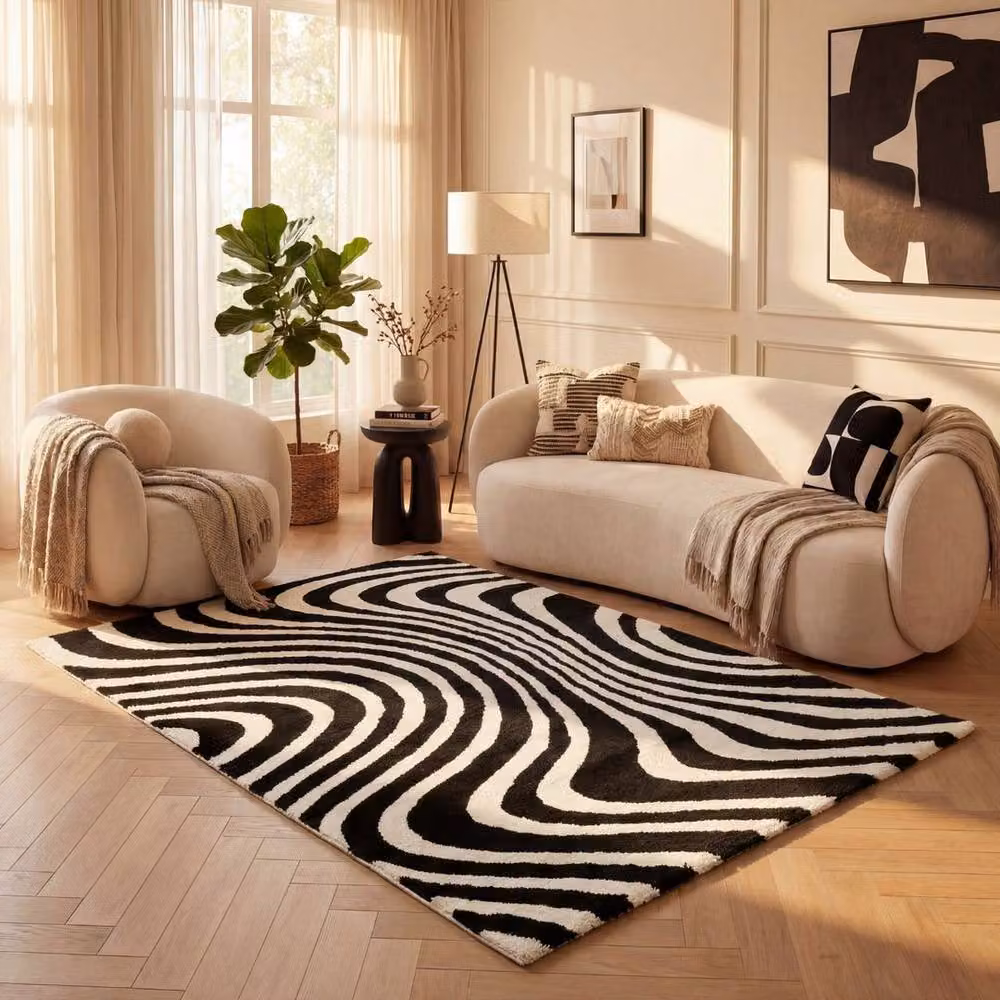 THE RUGS Joli Striped Soft and Dense Pile Modern Rectangular Rug in Black, W/D/H: 160 x 230 cm – 7